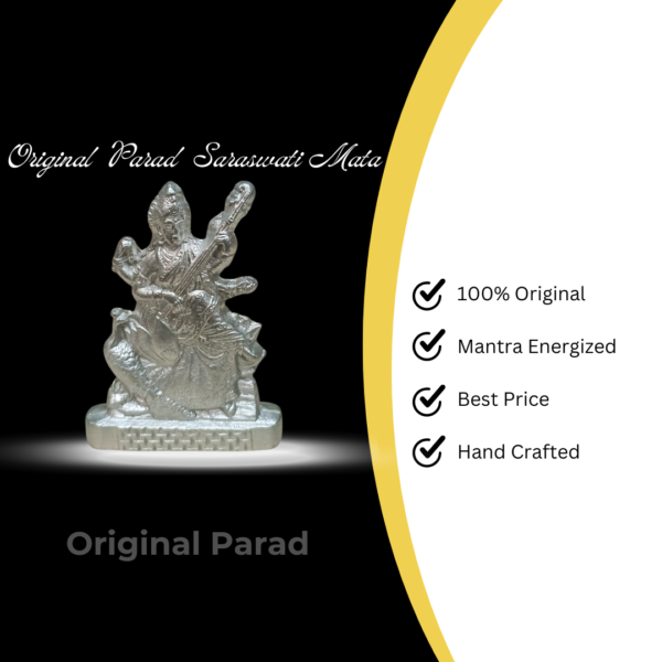 Original Parad (Mercury) Saraswati Maa / Saraswati With Veena 120 gm (PASR-001) - Image 5